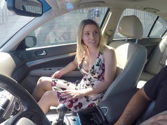 American, Blonde, Car, Teen, Upskirt