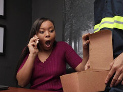 Ebony Adriana Maya bounces on delivery guy's prick