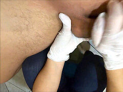 Test, waxing handjob, spy cam