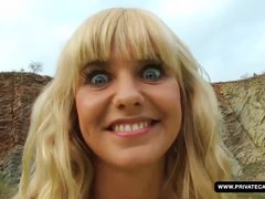 Future pornstar fucks outdoors and tastes cum