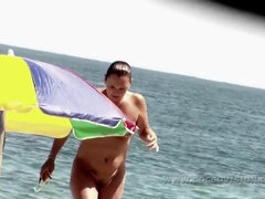 Naked MILFs on the beach - voyeur video