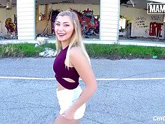 Blonde Beauty Vyvan Hill Shows Off Her Cock Riding Skills Outdoor