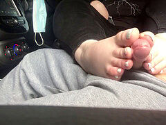 Feet, car footjob, pov footjob