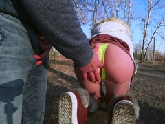 Cute Brunette Exposes Butt Plug In Park And Gets Fucked In Ass Against a Tree