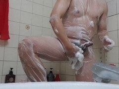 Asiatisch, Grosser schwanz, Spermaladung, Papi, Schwul, Behaart, Handjob, Dusche