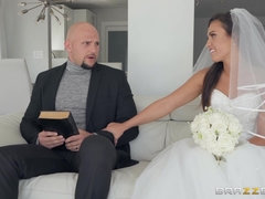 Wonderful bride Kelsi Monroe seduces and fucks the Holy father