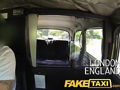 British bombshell Rio Lee gets wild with her big tits and perfect moves in a fake taxi