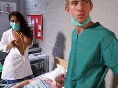 Blowjob, Cumshot, Doctor, Doggystyle, Facial, Heels, Stockings, Tits