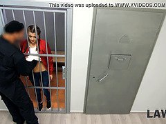 Law4k. beauty is banged by two security officer in the cold interrogation room
