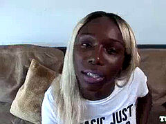 ebony transsexual masturbates off until climax at casting