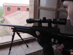 Sniper - busty brunette anissa kate in military fetish hardcore