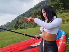 The number 1 black actress from Colombia Mariana Martix goes paragliding masturbating nude - Outdoor