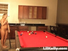 Steamy lesbos playing naked on pool table