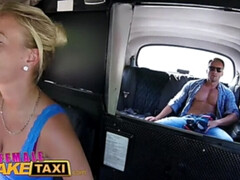 Female Fake Taxi Horny slim blonde driver in sweaty taxi backseat fuck