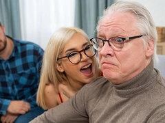 Blonde with small tits Megan Love fucks with an old man