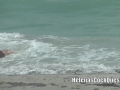 Beach, Big ass, Brunette, Licking, Mom, Nude, Public, Pussy