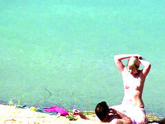 Plage, Couple, Allemand, De plein air, Public, Espionne, Adolescente, Voyeur