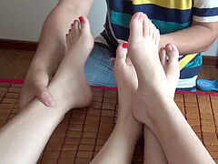 2 High college Friends Came to My Place and Gave Me an Awesome Footjob after Licking Their soles