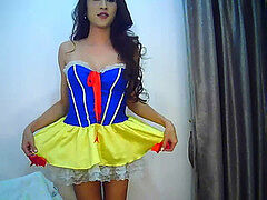 ladyboy having fun on web cam with her playthings and outfits
