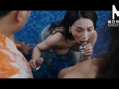 Asiatique, Gros seins, Sucer une bite, Tir de sperme, Hard, Hd, Orgie, Piscine