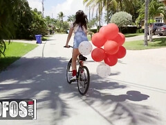 Michele James & Serena Skye ride their bicycles & take Peter Green's hard cock in POV