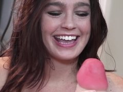 Pretty lady with a nice wide open cunt is using her big dildo