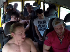 Bus gangbang with hot busty blonde
