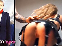 Dirty uniformed French flight attendant (Angel Emily) inspires naughty fantasies and craves big cock