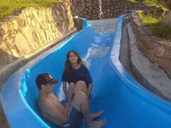 My stupid step-sis gets trapped on the waterslide, I seize the chance to pound her rough.