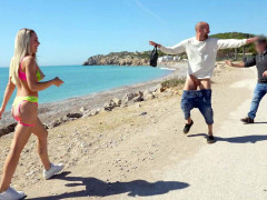 Playa, Verga grande, Rubia, Mamada, Al aire libre, Público