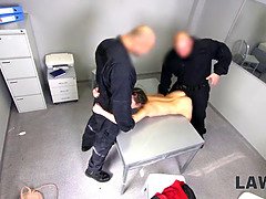 Cindy Shine gets caught and arrested by security officer for her naughty MMF video