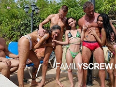 Big cock, Bikini, Blowjob, Doggystyle, Double penetration, Group, Hardcore, Orgy